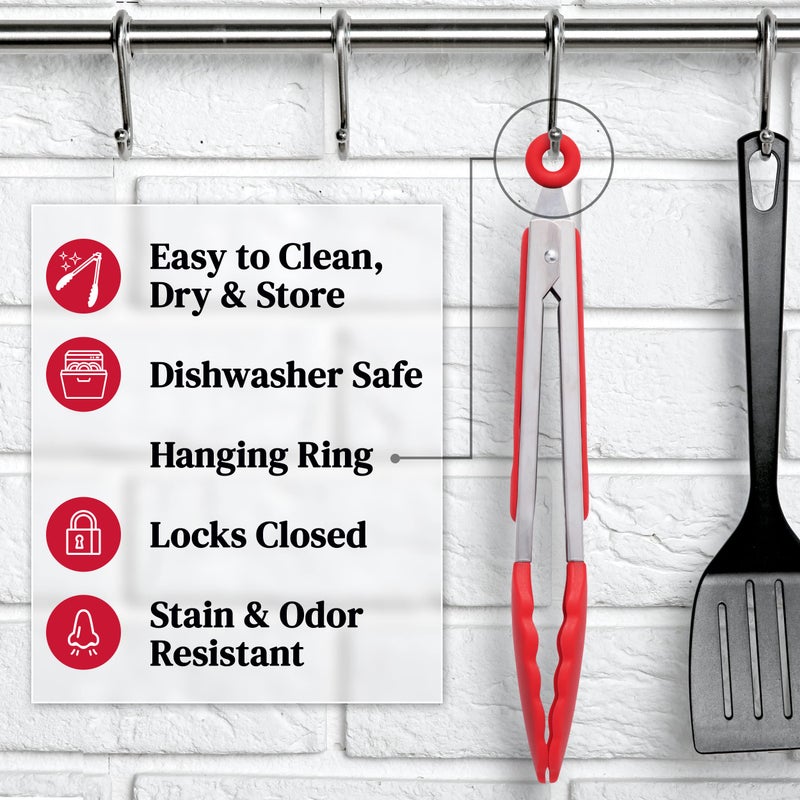 Popco 3-Piece Kitchen Tongs Set â€“ Stainless Steel Heat Resistant Silicone Tips, Strong Comfort Grip, 3 Sizes (7, 9, 12 Inch), Non-Scratch, Dishwasher Safe, for Cooking, BBQ, Salad - Image 5